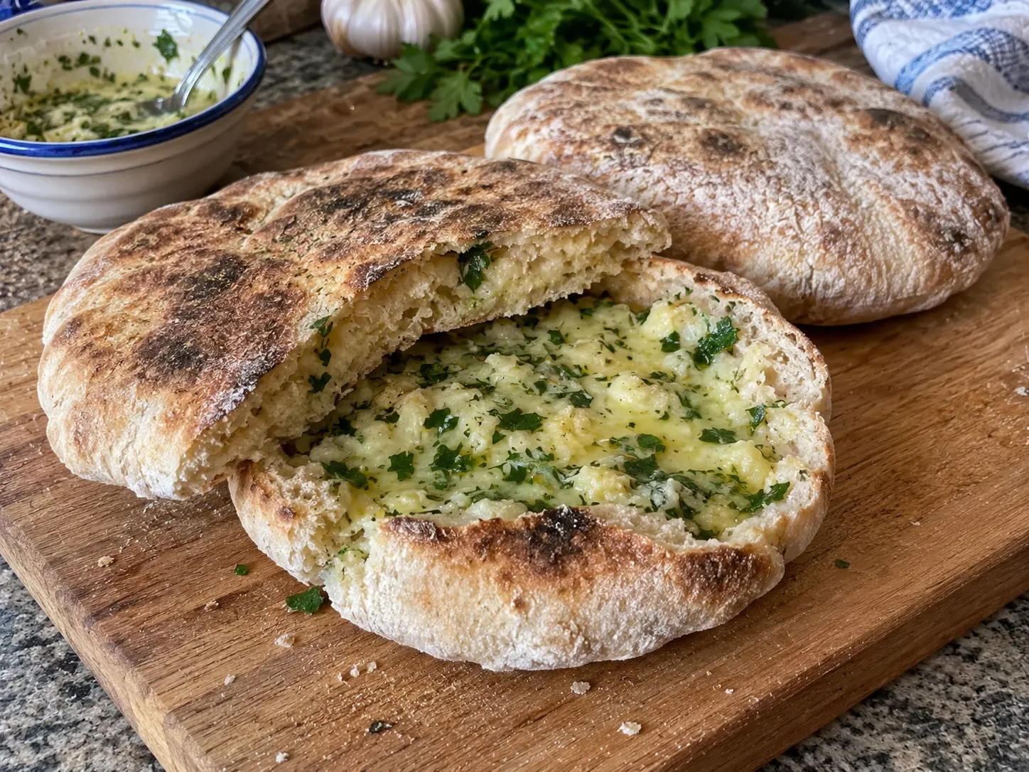 Bolo do caco com manteiga de alho