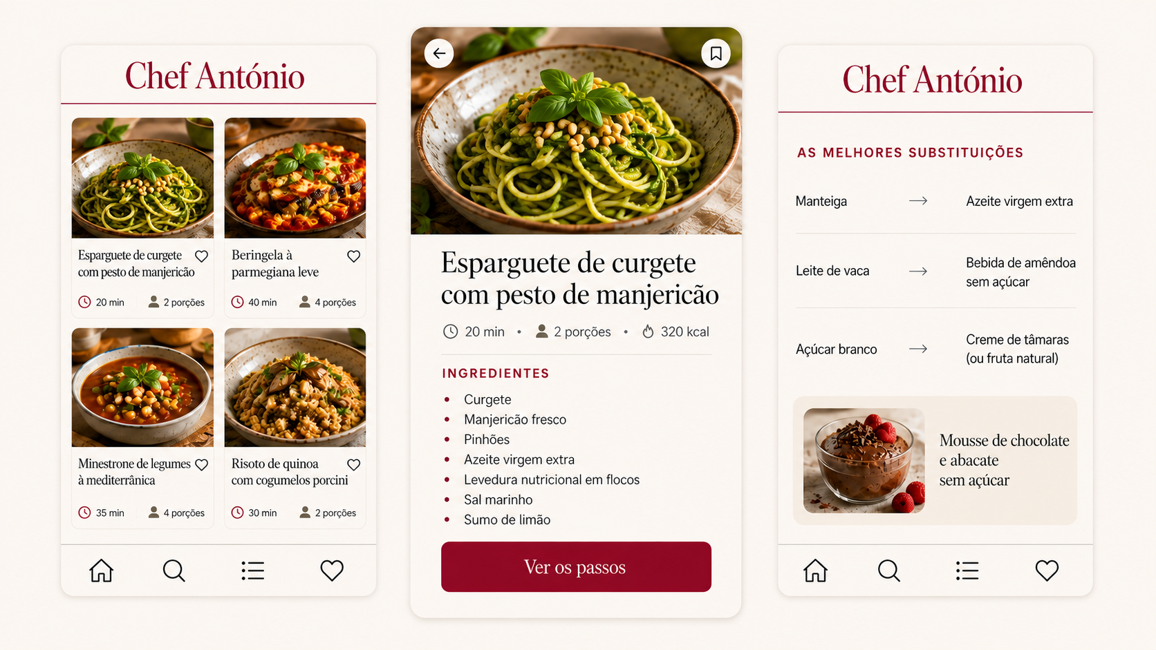 Ecrãs da aplicação do Chef António Duarte